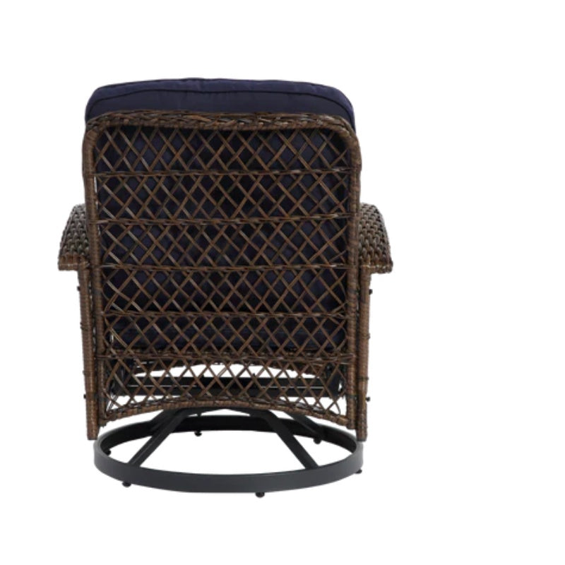 3 Pieces Outdoor Swivel Rocker Patio Chairs, 360 Degree Rocking Patio Conversation Set with Thickened Cushions and Glass Coffee Table for Backyard, Navy blue-海智集-Default-