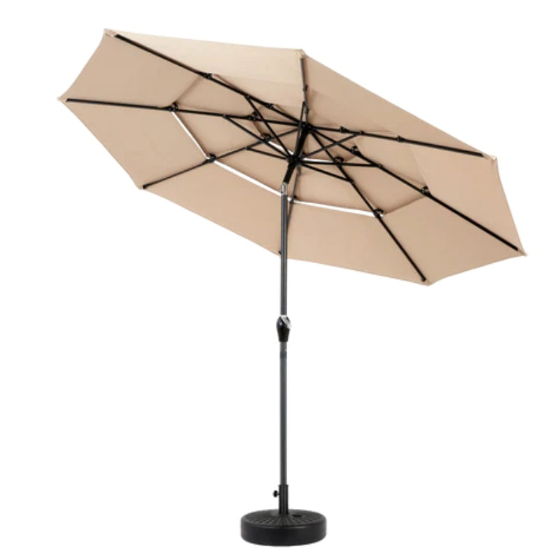 Aluminium 10ft 3 Tier Auto-tilt Umbrella ,Outdoor Patio Umbrella - Market Table Pool Deck Umbrella (Base Not Included) - ( khaki )-海智集-Default-