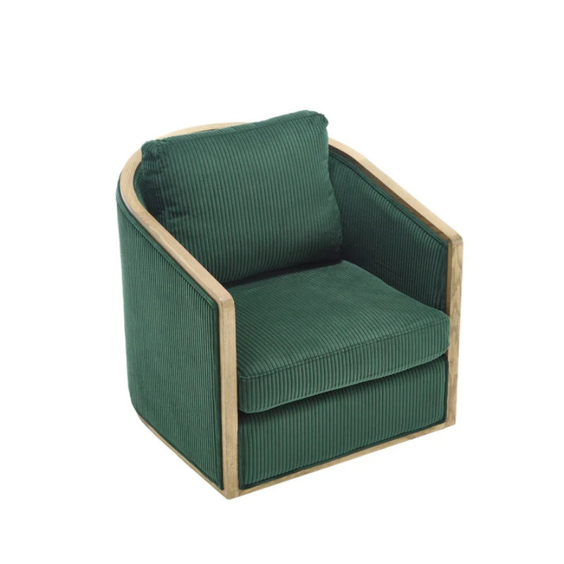 Emerald Corduroy Swivel Barrel Chair, Comfortable Accent Sofa Chair with 360 Degree Swivel for Living Room, Nursery, Hotel, Bedroom, Office-海智集-Default-