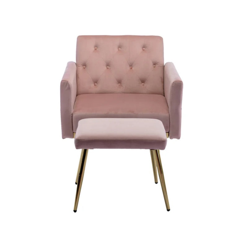 COOLMORE Velvet Accent Chair with Adjustable Armrests and Backrest, Button Tufted Lounge Chair, Single Recliner Armchair with Ottoman-海智集-Default-