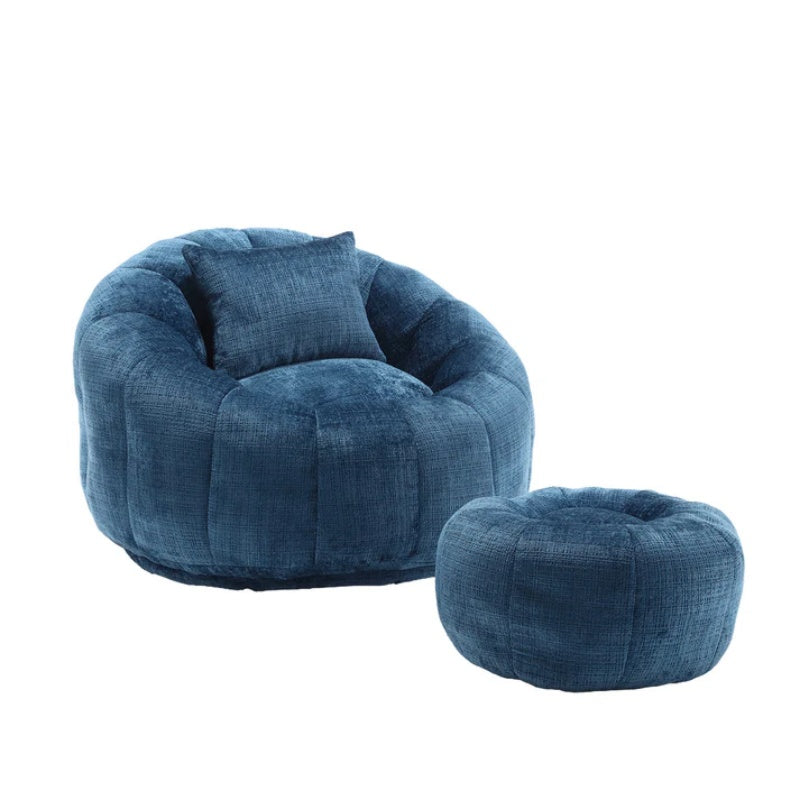 COOLMORE Modern Extra Large Round Bean Bag Chair with Footrest for Living Room, Chenille Fabric Lazy Sofa with Pillow for Adults, Teenagers,Child, Suitable for Bedroom, Dormitory, Study Room-海智集-Default-