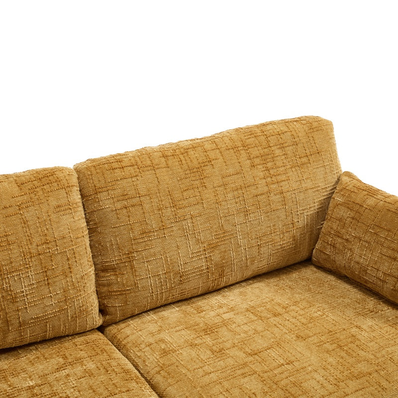 Modern Style Chenille 2-Seater Sofa with LED Light, USB Port & Storage Bag, Mustard Yellow, Rubber Wood Legs-海智集-Default-