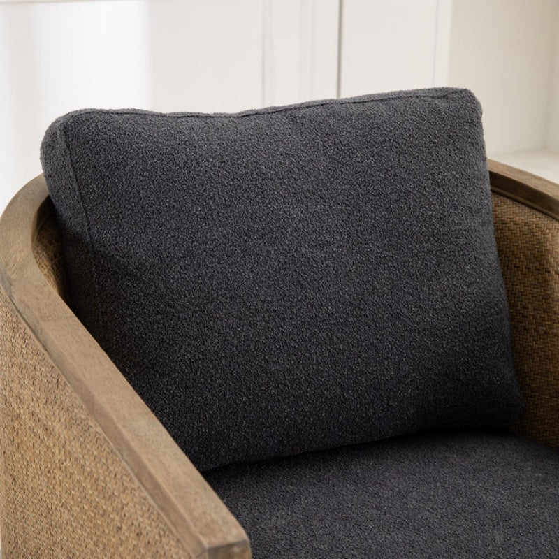 Comfy Swivel Barrel Chair, Round Accent Sofa for Living Room, 360 Degree Leisure Arm Chair, Carbon Black Boucle-海智集-Default-