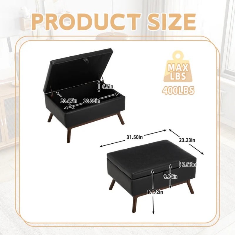 Mid-century modern square coffee table storage bench, assembled, suitable for living room, entryway and family room, used as a coffee table, stirrups, shoe bench-海智集-Default-