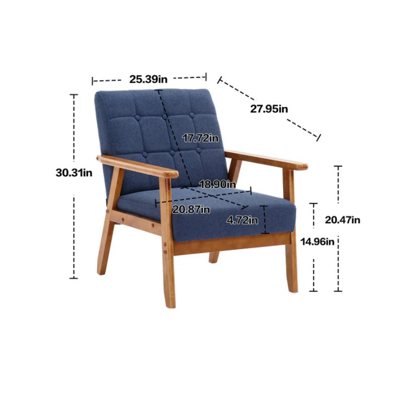 Accent Chairs Set of 2 with Side Table, Mid Century Modern Accent Chair, Wood and Fabric Armchairs Side Chair, Lounge Reading Comfy Arm Chair for Living Room, Bedroom, Office-海智集-Default-