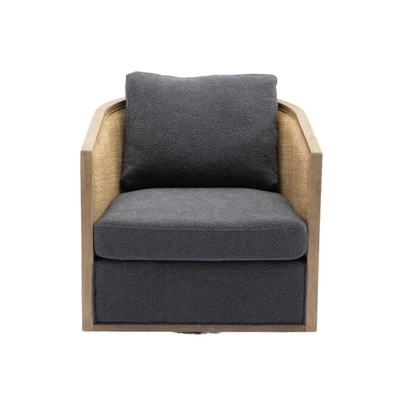 Comfy Swivel Barrel Chair, Round Accent Sofa for Living Room, 360 Degree Leisure Arm Chair, Carbon Black Boucle-海智集-Default-