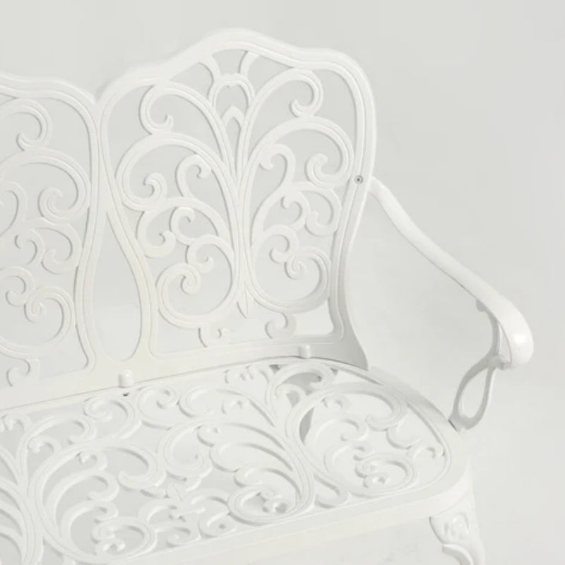 Patio Garden Bench Metal Park Bench Cast Aluminum Outdoor Furniture with Floral Rose for Patio,Park,Lawn,Yard white-海智集-Default-