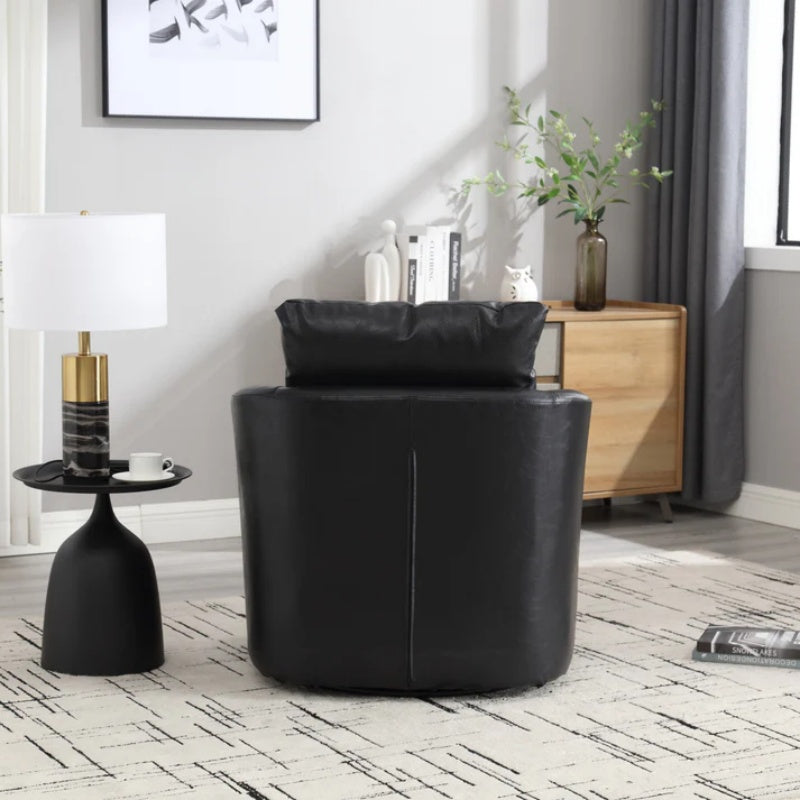 Modern Swivel Barrel Club Chair, Comfy Accent Sofa with 360 Degree Swivel, Black PU Leather, 32.68x30.31x24.80 Inches-海智集-Default-