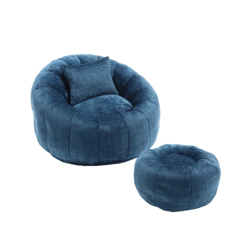 COOLMORE Modern Extra Large Round Bean Bag Chair with Footrest for Living Room, Chenille Fabric Lazy Sofa with Pillow for Adults, Teenagers,Child, Suitable for Bedroom, Dormitory, Study Room-海智集-Default-