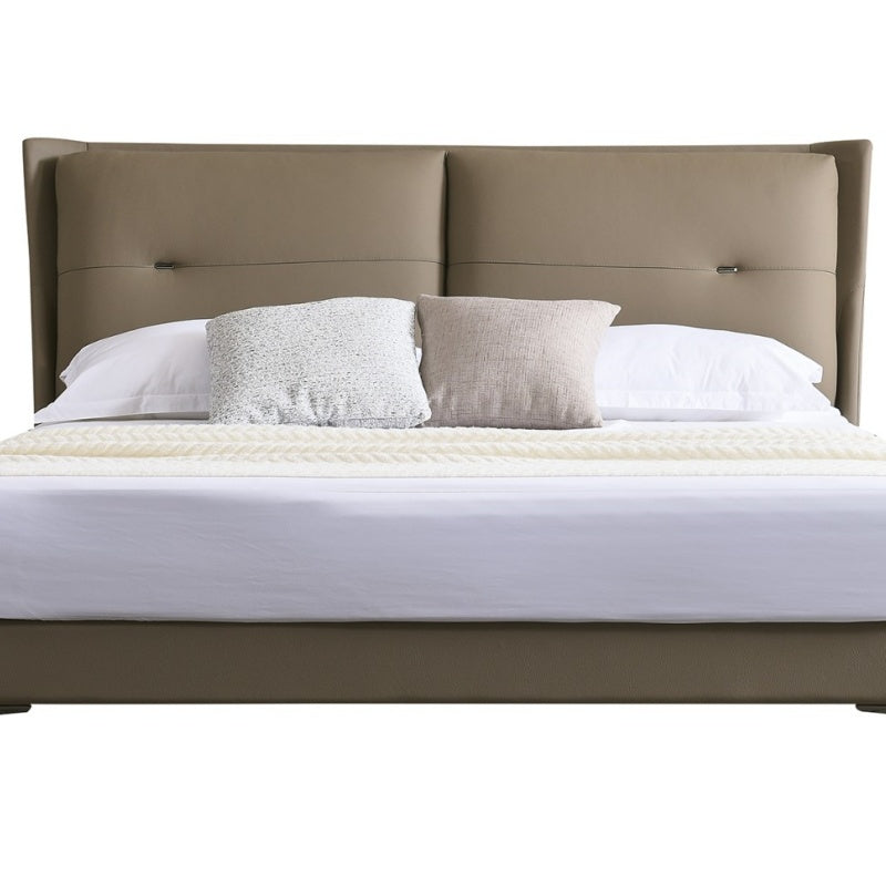 Luxurious bedding made of genuine leather, simple Italian light luxury, high-end solid wood soft package, without bedside table-海智集-