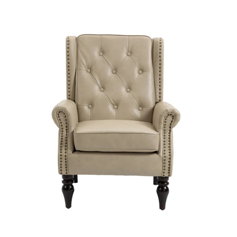 Modern Accent Chair Lounge Chair with Sturdy Wood Legs in Camel PU Leather for Living Room and Bedroom-海智集-Default-
