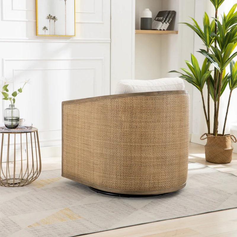 Beige Boucle Swivel Barrel Chair, Comfy Round Accent Sofa Chair with 360 Degree Swivel, Leisure Arm Chair for Living Room, Nursery, Hotel, Bedroom, Office, Lounge-海智集-Default-