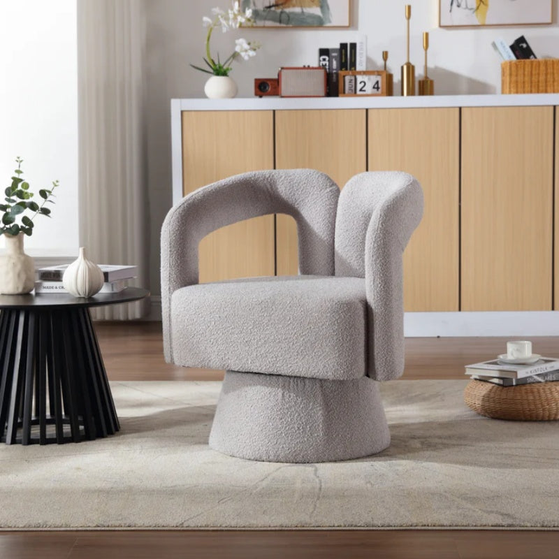 COOLMORE 360 Degree Swivel Cuddle Barrel Accent Chairs, Round Armchairs with Wide Upholstered, Fluffy Fabric Chair for Living Room, Bedroom, Office, Waiting Rooms (Light Gray Boucle)-海智集-Default-