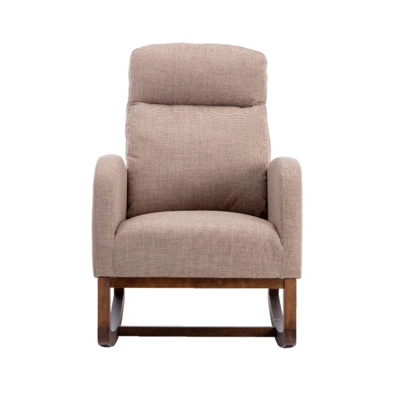 Rocking Chair, Modern Glider Chair, Recliner Armchair with Wood Legs and Side Pocket, Nursery Rocking Accent Chair with High Back for Living Room Bedroom (Camel linen)-海智集-Default-