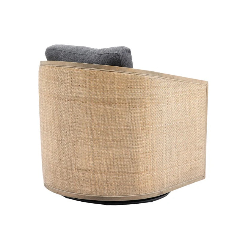 Comfy Swivel Barrel Chair, Round Accent Sofa for Living Room, 360 Degree Leisure Arm Chair, Carbon Black Boucle-海智集-Default-