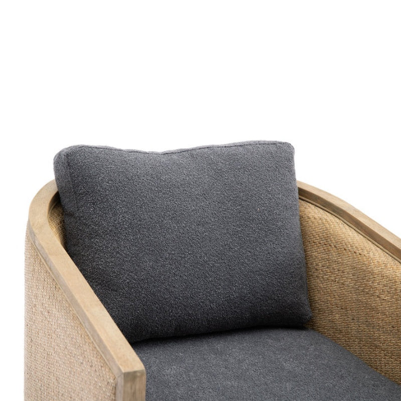 Comfy Swivel Barrel Chair, Round Accent Sofa for Living Room, 360 Degree Leisure Arm Chair, Carbon Black Boucle-海智集-Default-