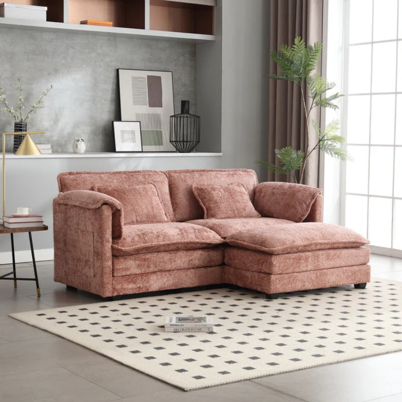 UNITED WE WIN Chenille fabric, removable armrests with side pockets, high density sponge filling, oversized double sofa with footstool-海智集-Default-