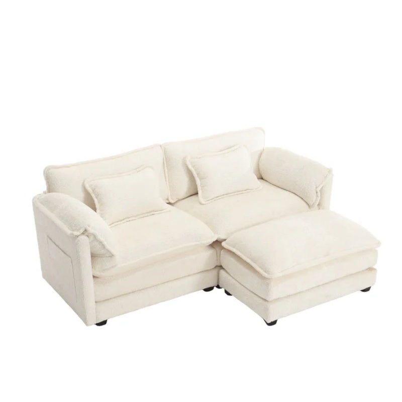 UNITED WE WIN Chenille fabric, removable armrests with side pockets, high density sponge filling, oversized double sofa with footstool-海智集-Default-