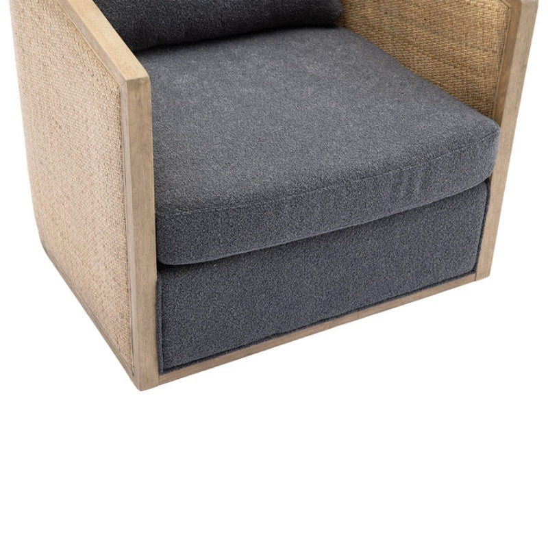 Comfy Swivel Barrel Chair, Round Accent Sofa for Living Room, 360 Degree Leisure Arm Chair, Carbon Black Boucle-海智集-Default-