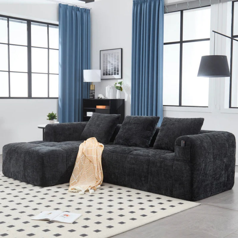 UNITED WE WIN 98.42-inch modular sectional sofa, modern modular L-shaped sofa with chaise longue, equipped with small side pockets and free of compression during installation.-海智集-Default-