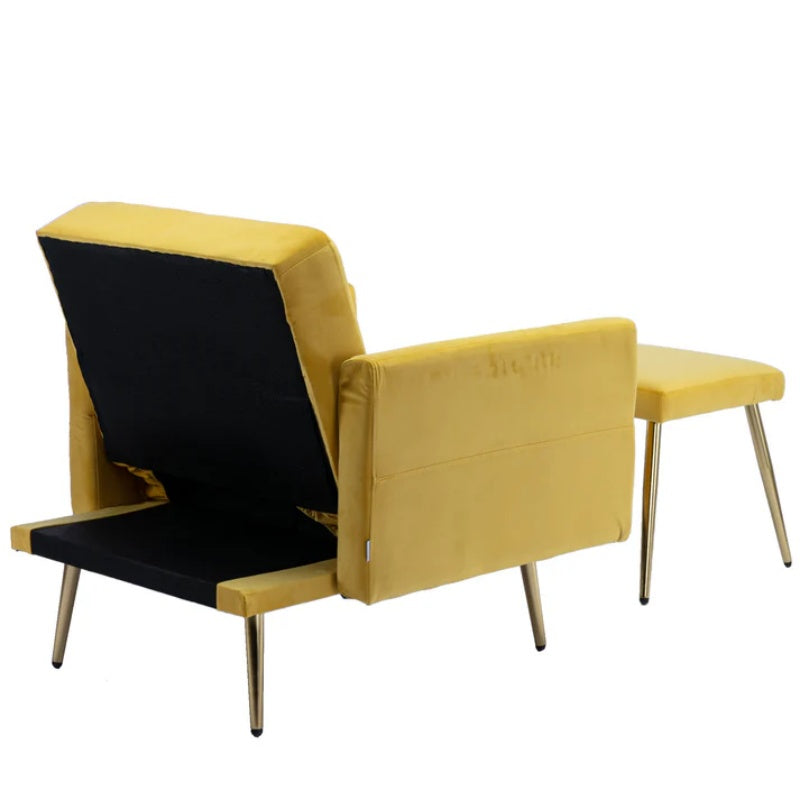 COOLMORE Velvet Accent Chair with Adjustable Armrests and Backrest, Button Tufted Lounge Chair, Single Recliner Armchair with Ottoman-海智集-Default-