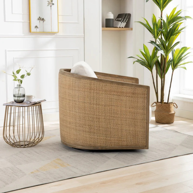Beige Boucle Swivel Barrel Chair, Comfy Round Accent Sofa Chair with 360 Degree Swivel, Leisure Arm Chair for Living Room, Nursery, Hotel, Bedroom, Office, Lounge-海智集-Default-