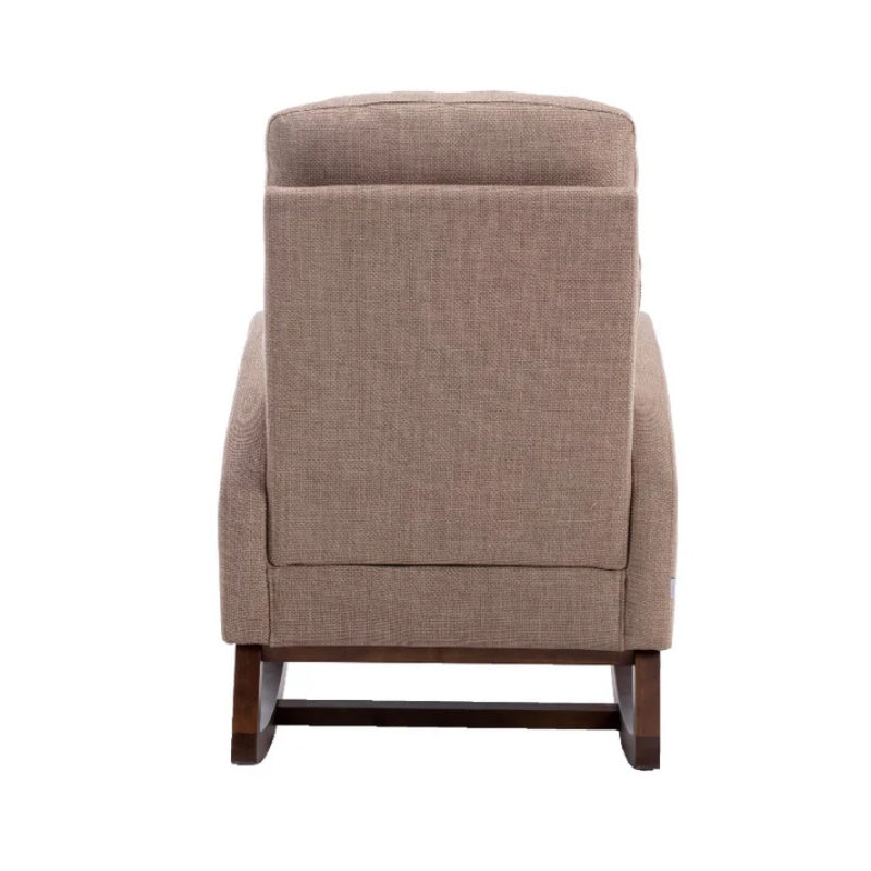 Rocking Chair, Modern Glider Chair, Recliner Armchair with Wood Legs and Side Pocket, Nursery Rocking Accent Chair with High Back for Living Room Bedroom (Camel linen)-海智集-Default-