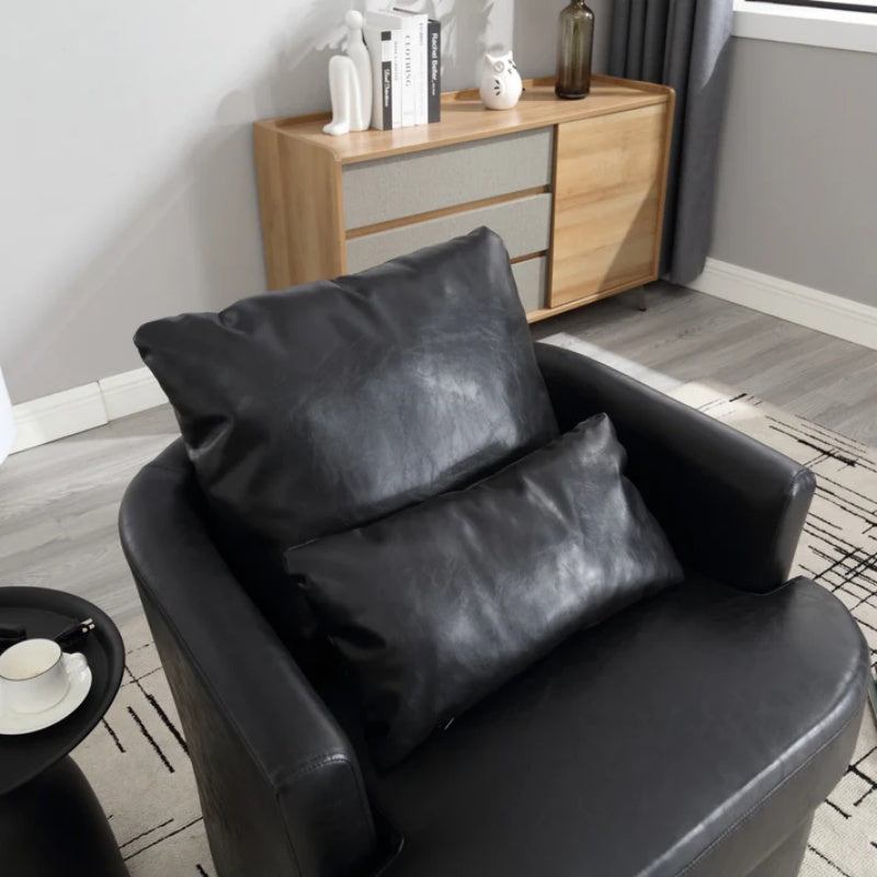 Modern Swivel Barrel Club Chair, Comfy Accent Sofa with 360 Degree Swivel, Black PU Leather, 32.68x30.31x24.80 Inches-海智集-Default-