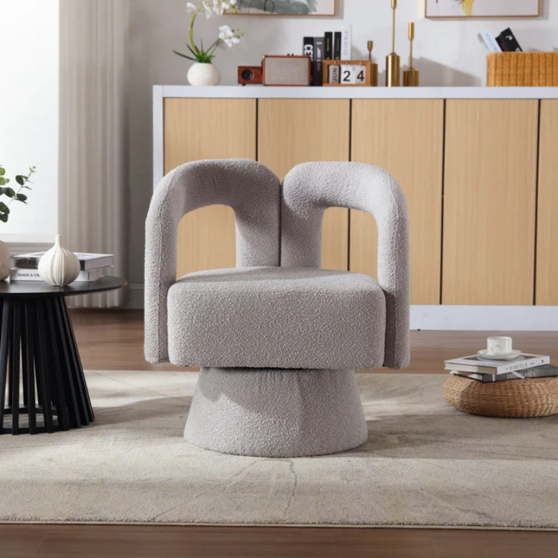 COOLMORE 360 Degree Swivel Cuddle Barrel Accent Chairs, Round Armchairs with Wide Upholstered, Fluffy Fabric Chair for Living Room, Bedroom, Office, Waiting Rooms (Light Gray Boucle)-海智集-Default-
