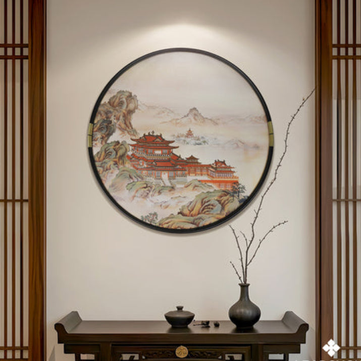 New Chinese Style 3D Relief Wall Art - Handcrafted Textured Painting with Wood Frame, Oriental Home Decor for Living Room & Office-海智集-