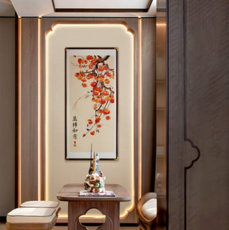 New Chinese Style Wall Art - Hand Painted Ink Landscape Canvas Painting with Wood Frame, Oriental Home Decor for Living Room/Bedroom/Office-海智集-