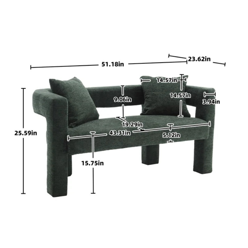Modern Chenille Loveseat Sofa, Comfy Upholstered 2-Seater, Emerald, Small Accent Couch for Living Room or Bedroom-海智集-Default-