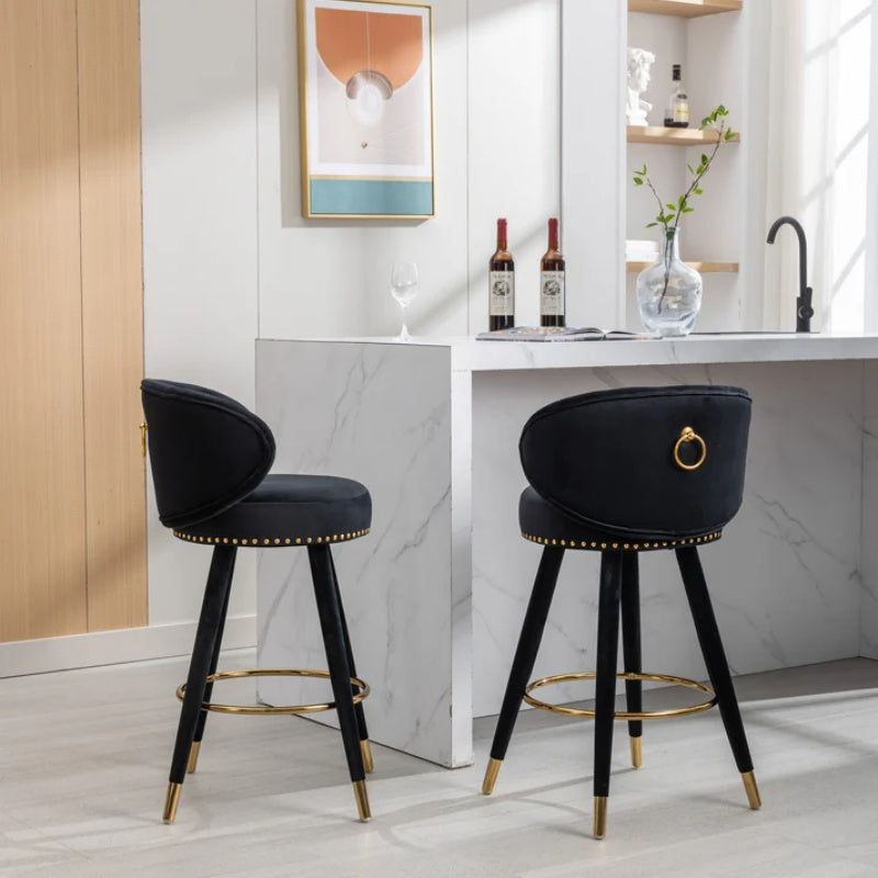 COOLMORE Counter Height Bar Stools Set of 2 for Kitchen Counter Solid Wood Legs with a fixed height of 360 degrees-海智集-Default-