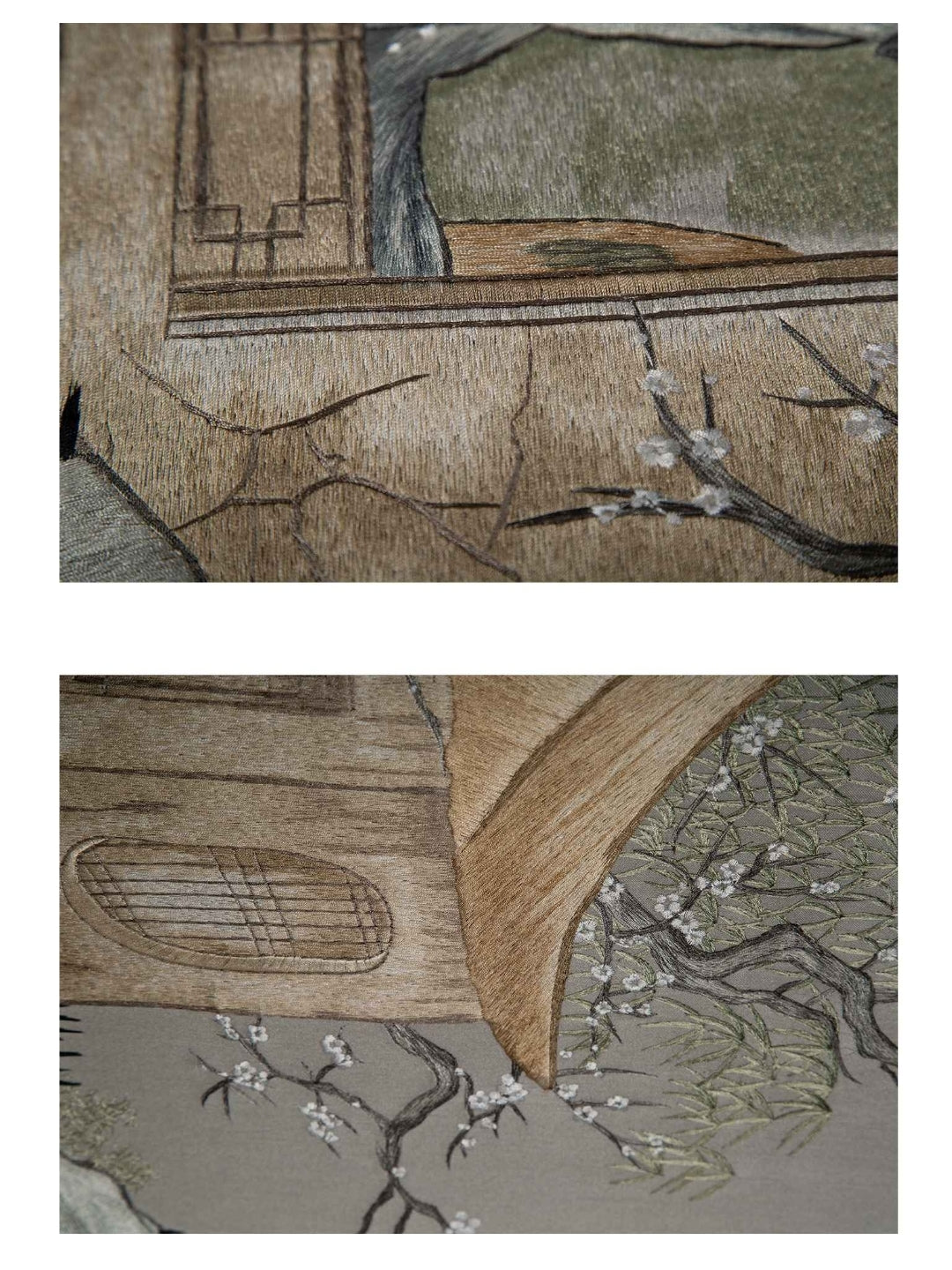 Decorative Art - Living Room & Bedroom Decor - Faux Silk Fabric with Suzhou EmbroideryMountain-Water Serenity Pavilion-海智集-
