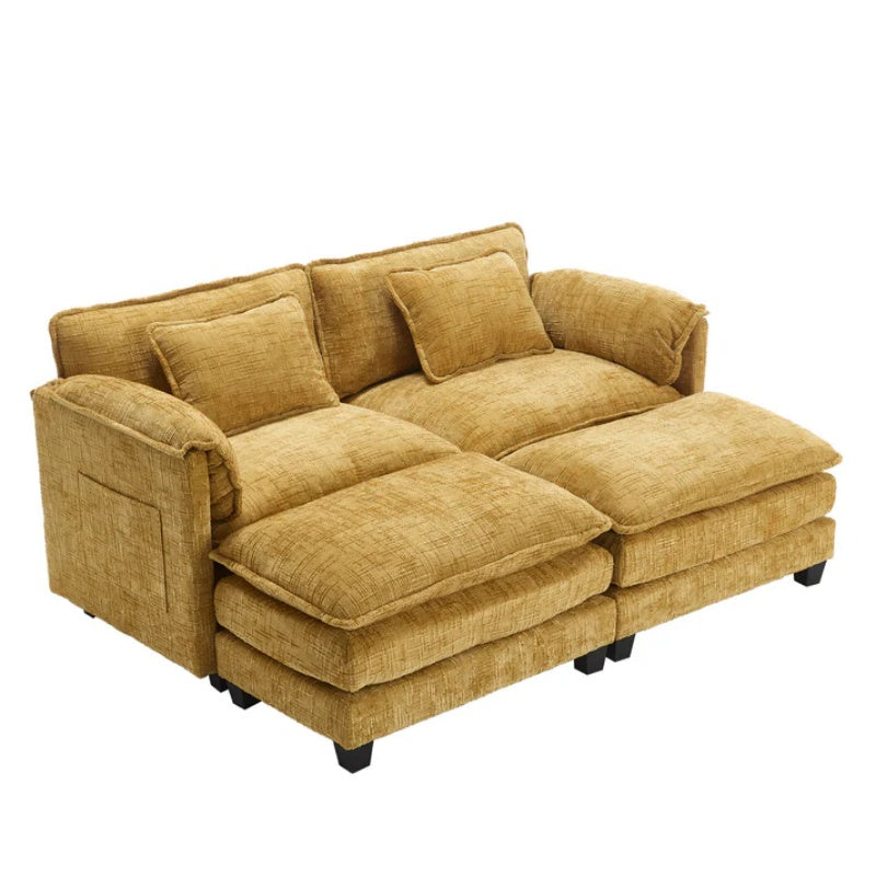UNITED WE WIN Chenille fabric, solid construction, the overall structure of the sofa is stable, detachable armrests, two foot stools and two-seat sofa with side pockets-海智集-Default-