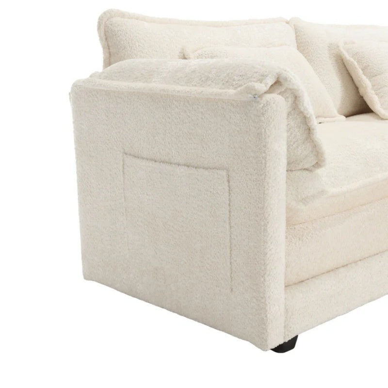 UNITED WE WIN Chenille fabric, removable armrests with side pockets, high density sponge filling, oversized double sofa with footstool-海智集-Default-