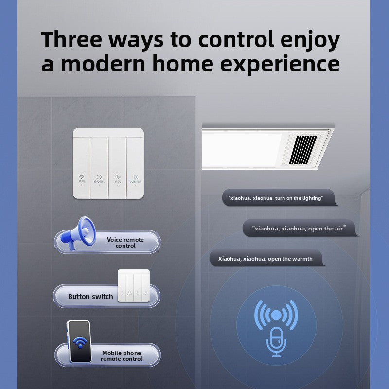 Voice Control Bathroom Heater and Ventilation Fan Combo with Mobile APP Remote Control Integrated Ceiling Heater for Bathroom-Kitchen & Bathroom-海智集-Wired Voice Model/Phone APP Model-300X600-