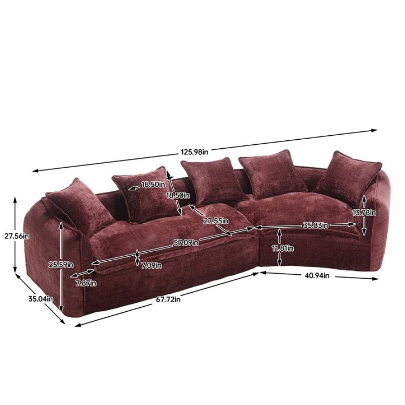 Modular Sectional Sofa, U-Shaped Couch with Sofa for five & Pillows, Modern Minimalist chenille Fabric Large Comfy Cloud Sofas, Living Room Furniture Sets-海智集-Default-