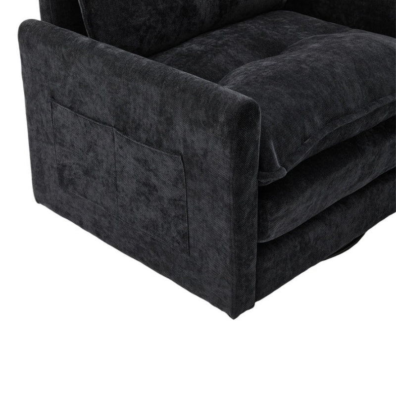 UNITED WE WIN Swivel Barrel Chair - Mid Century Modern Chair, Thick Padded Arm Chair with Solid Metal Base, Comfortable Single Sofa Chair, Swivel Accent Chair for Living Room Bedroom-海智集-Default-