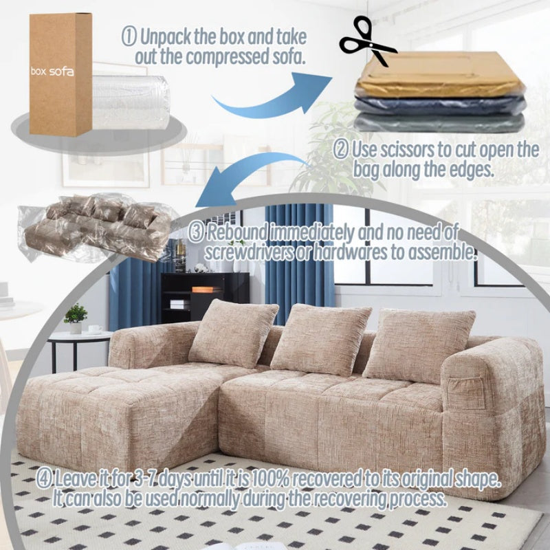 UNITED WE WIN 98.42-inch modular sectional sofa, modern modular L-shaped sofa with chaise longue, equipped with small side pockets and free of compression during installation.-海智集-Default-