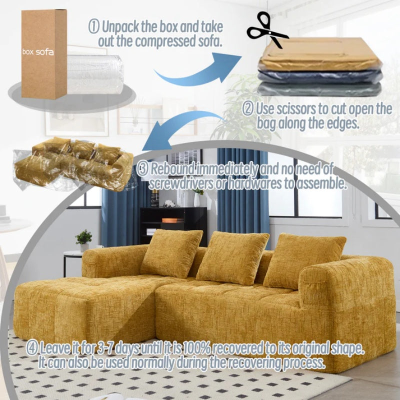 UNITED WE WIN 98.42-inch modular sectional sofa, modern modular L-shaped sofa with chaise longue, equipped with small side pockets and free of compression during installation.-海智集-Default-