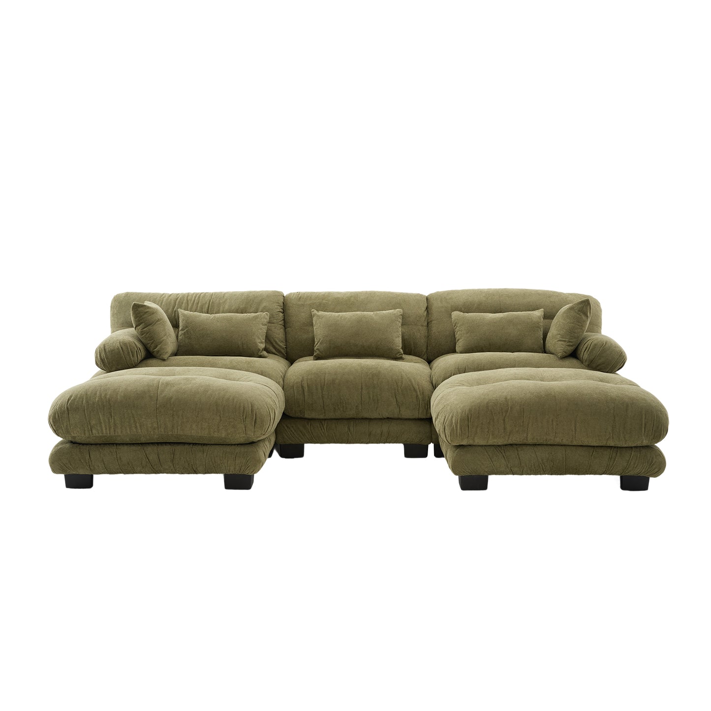 UNITED WE WIN Pelletized velvet U Shape Cloud Couch with 2 Ottomans,Free Combined 3 Seater Comfy Sofa with Bolster Armrest Pillows, sofa for Living Room-海智集-Default-