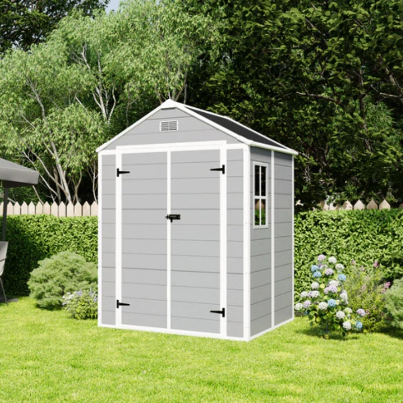 Campcraft 6*5ft resin storage shed, high quality pp material, strong structure, waterproof, rust and UV proof, large storage space, 12mm thick pp board, HD window lighting-海智集-Default-