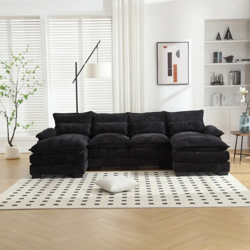 UNITED WE WIN Chenille, high quality sponge filling, solid wood frame, oversized four-seater, U-shaped combination sofa-海智集-Default-