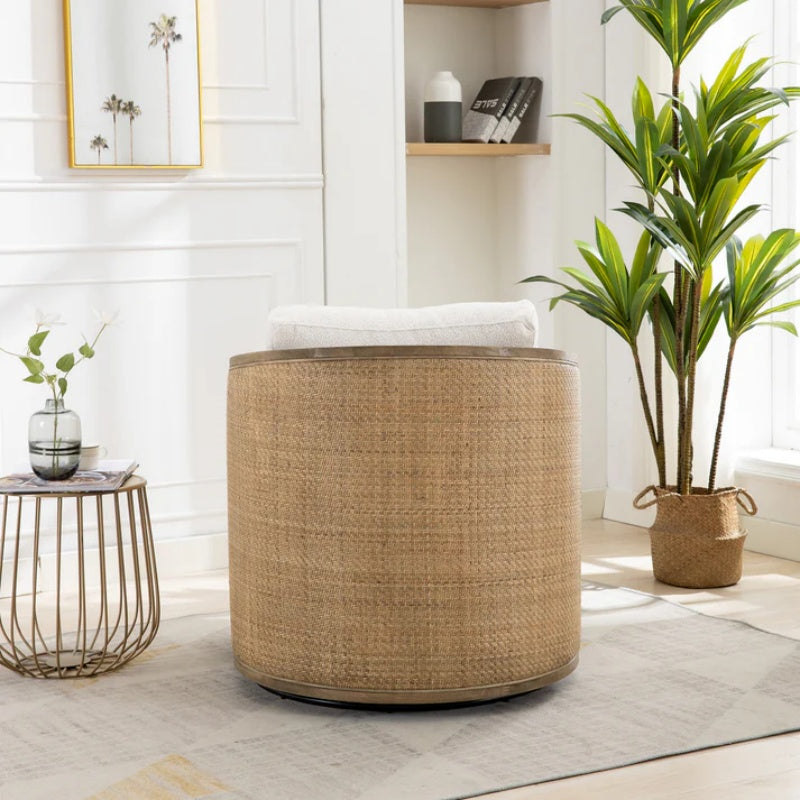 Beige Boucle Swivel Barrel Chair, Comfy Round Accent Sofa Chair with 360 Degree Swivel, Leisure Arm Chair for Living Room, Nursery, Hotel, Bedroom, Office, Lounge-海智集-Default-