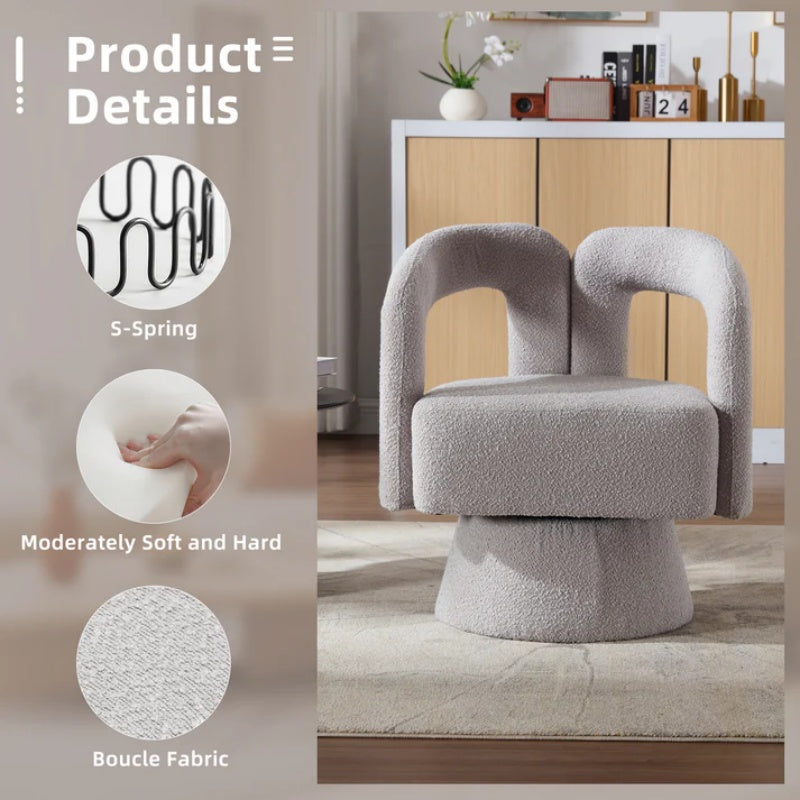 COOLMORE 360 Degree Swivel Cuddle Barrel Accent Chairs, Round Armchairs with Wide Upholstered, Fluffy Fabric Chair for Living Room, Bedroom, Office, Waiting Rooms (Light Gray Boucle)-海智集-Default-