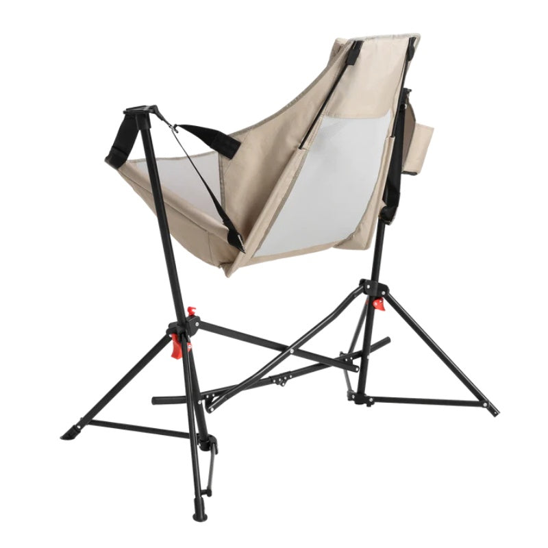 Hammock Camping Chair, Folding Portable Rocking Chair, Aluminum Alloy Adjustable Back Swinging Chair with Pillow Cup Holder, Recliner with Carry Bag for Outdoor Travel Lawn Backyard, KHAKI-海智集-Default-