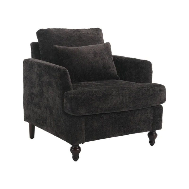 Modern Accent Chair Lounge Chair Black Chenille Tufted Club Chair Mid Century Arm Chair with Solid Wood Frame-海智集-Default-