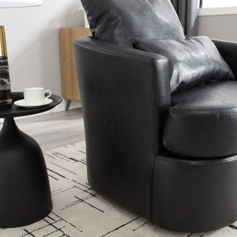 Modern Swivel Barrel Club Chair, Comfy Accent Sofa with 360 Degree Swivel, Black PU Leather, 32.68x30.31x24.80 Inches-海智集-Default-