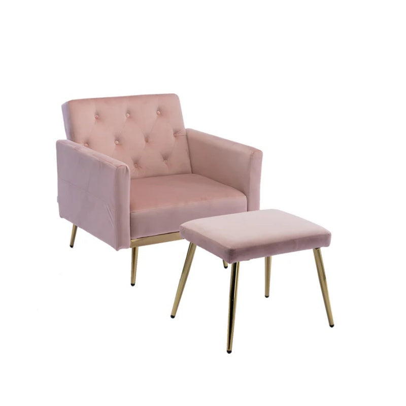 COOLMORE Velvet Accent Chair with Adjustable Armrests and Backrest, Button Tufted Lounge Chair, Single Recliner Armchair with Ottoman-海智集-Default-